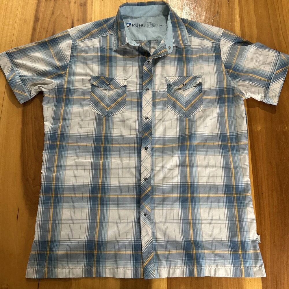 Kuhl Men’s Western Style Shirt. Large. Short Sleeve. Pearl Snaps. Plaid